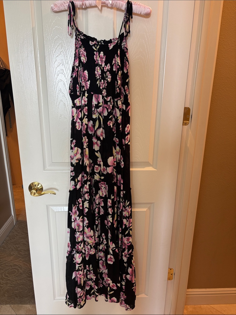 Intimately free people  Floral Tiered Maxi Dress with Pink & Cream Flowers